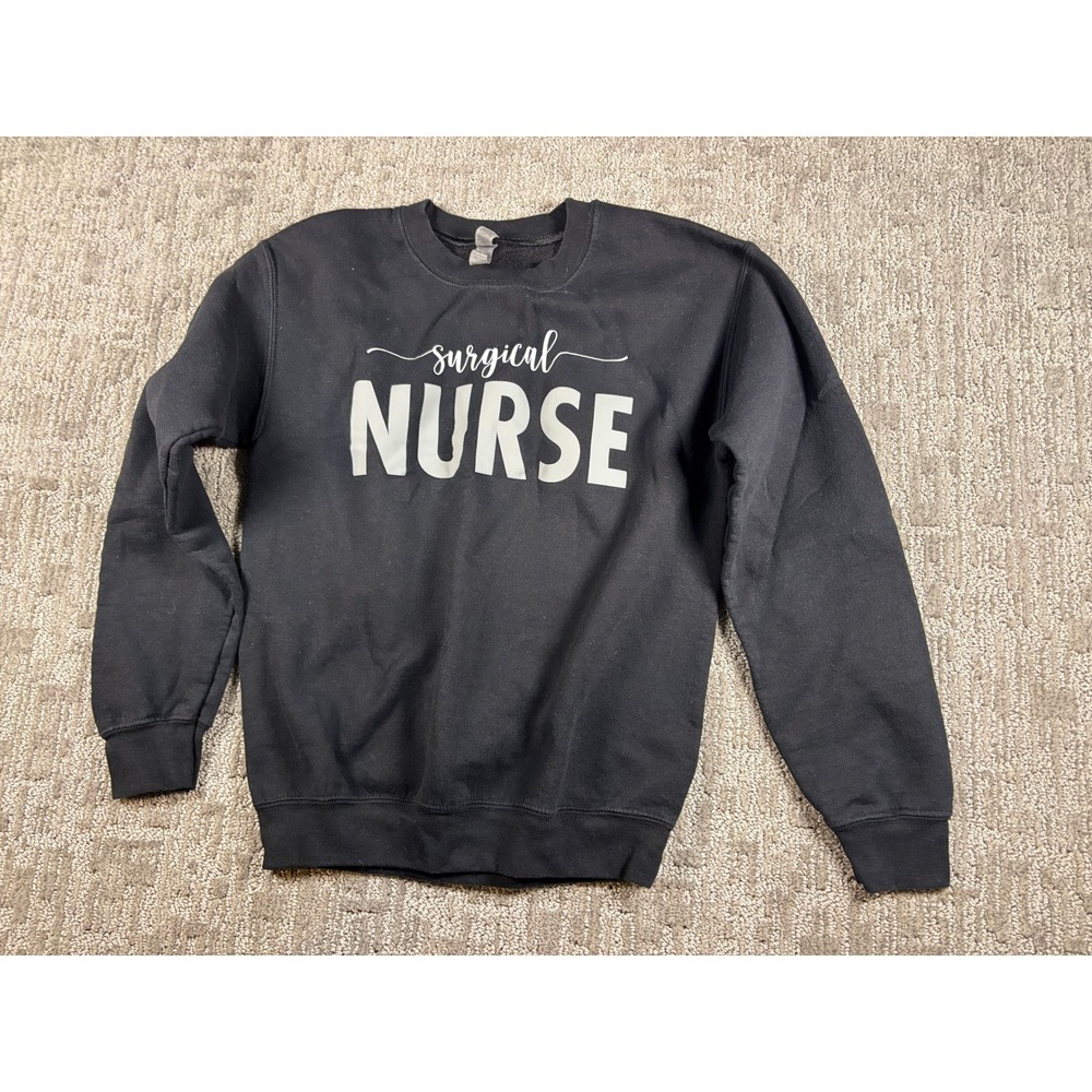 Gildan Surgical Nurse Sweatshirt Small Black Graphic Pullover Heavy Blend